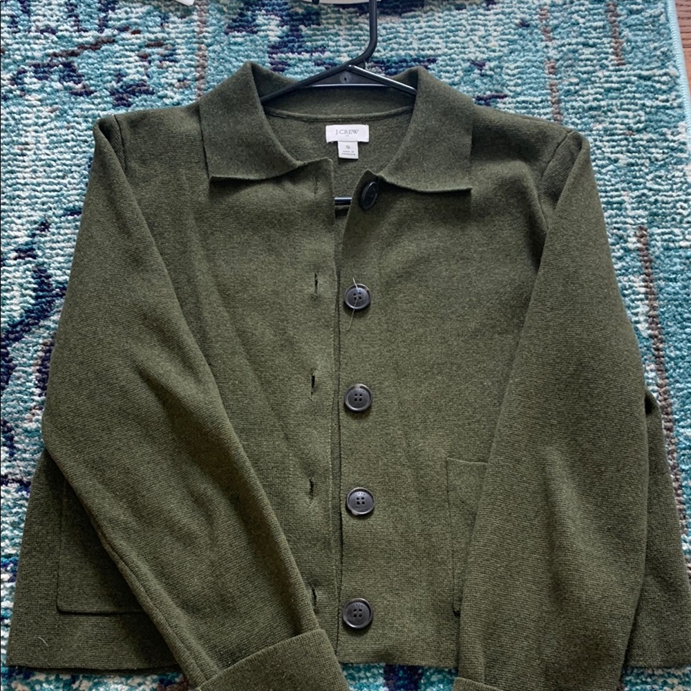 JCREQ Green Button-Up sweater